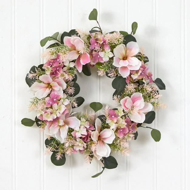 Nearly Natural 20 Hydrangea And Magnolia Artificial Wreath