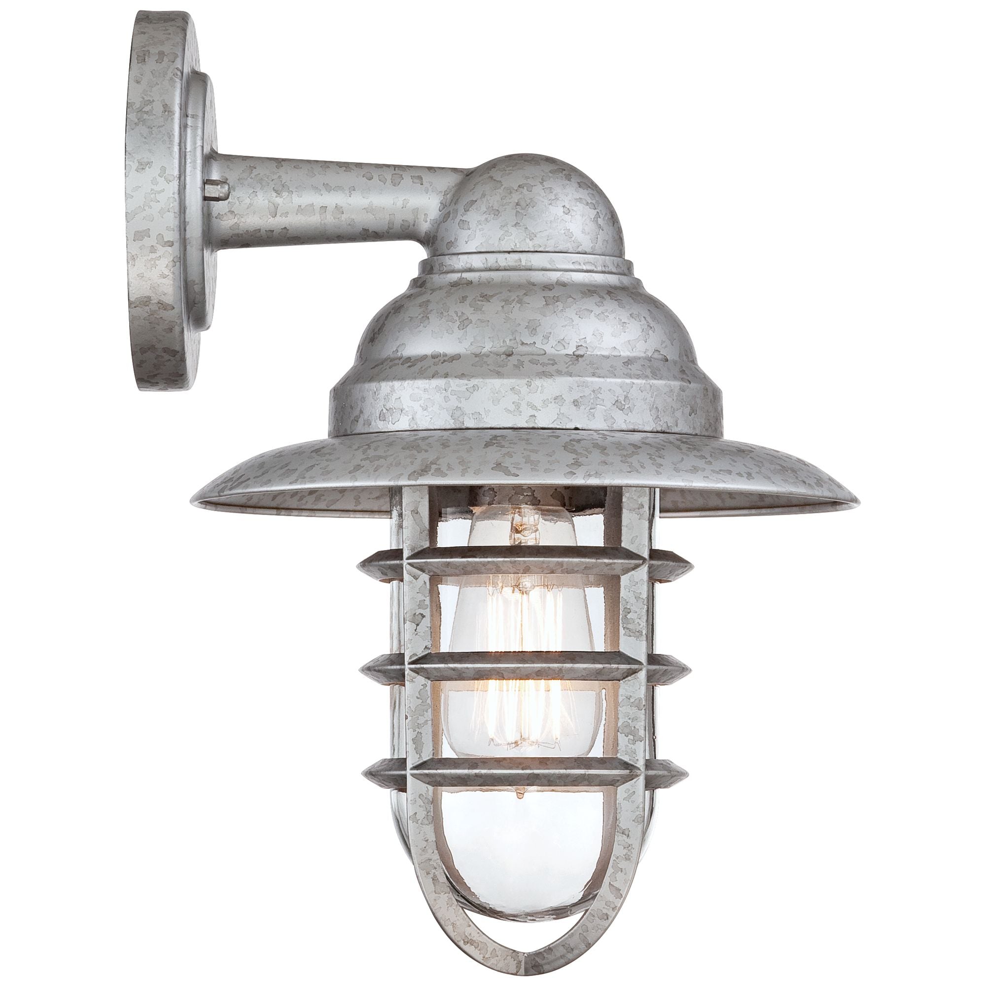 John Timberland Modern Outdoor Wall Light Fixture Galvanized Hooded 13 1/4" Caged Glass Exterior House Porch Patio