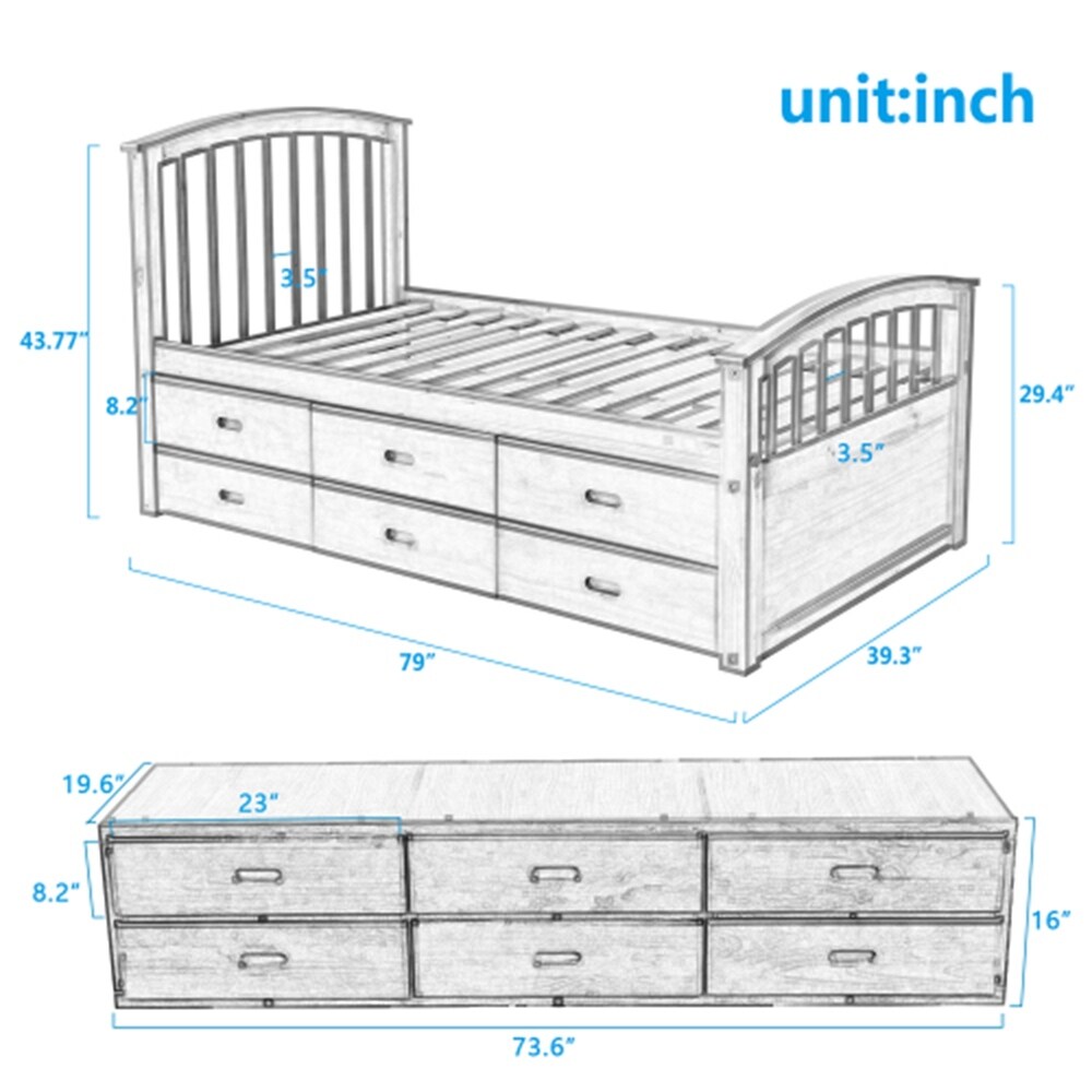 Solid Wood Platform Storage Bed with Drawers