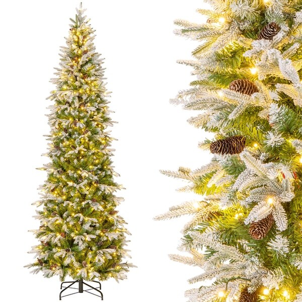 Costway 6/7.5/9 FT Flocked Christmas Tree with 671/913/1310 PE PVC