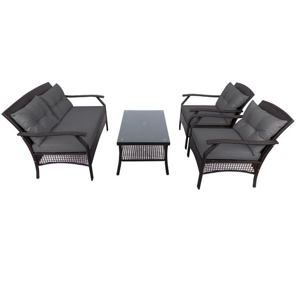 4 Piece Rattan Sofa Seating Group with Cushions， Outdoor Ratten sofa - Overstock - 33824781