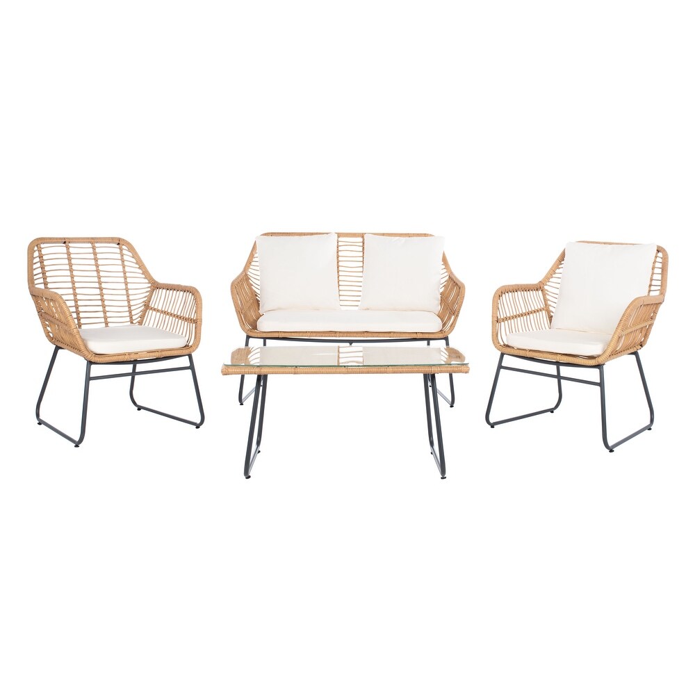 SAFAVIEH Outdoor Living Roston Rattan 4 piece Patio Set