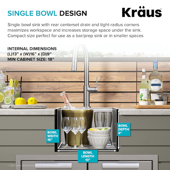 Kraus 4-Piece 15-in W x 9.375-in D x 22-in H Outdoor Kitchen Sink (KWT311-15-316)