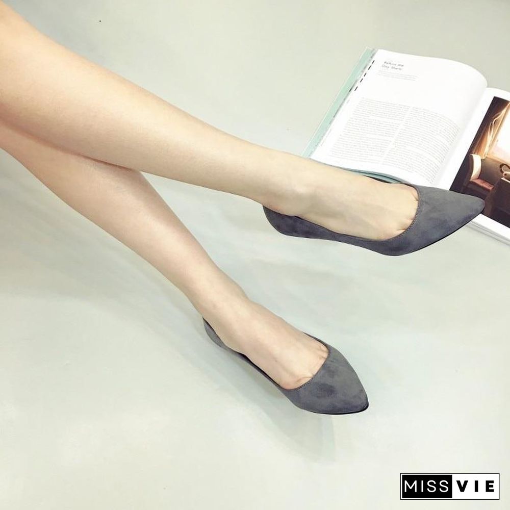 Women Low Heel Pumps Flock Plain Shallow Slip On Flats Shoes