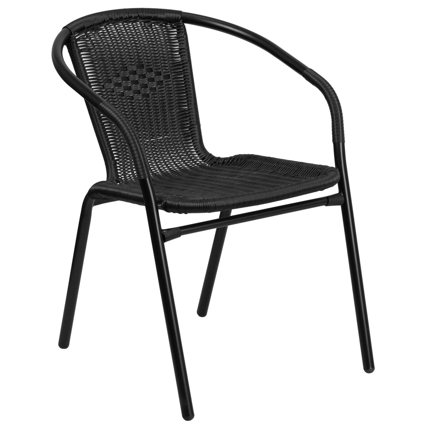 Flash Furniture 23758221 Round Glass Metal Table with 2 Black Rattan Stack Chairs  Crowdfused