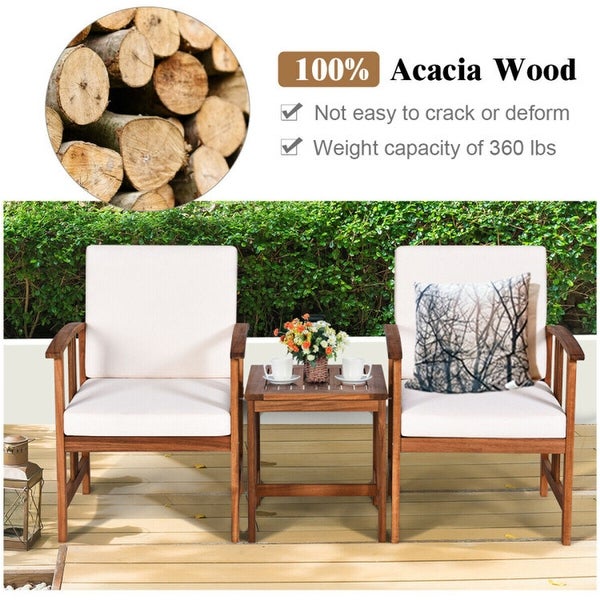 3 Pieces Solid Wood Outdoor Patio Sofa Furniture Set - Overstock - 37563819