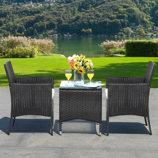 2 pieces Patio Wicker Chairs with Cozy Seat Cushions - 25