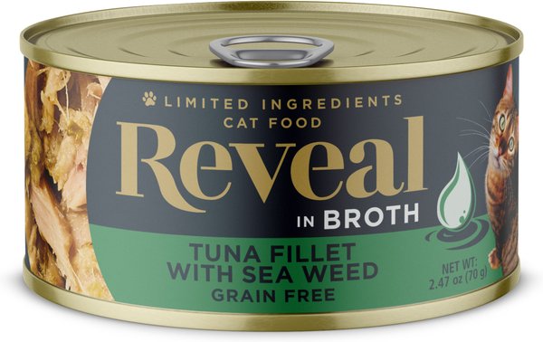 Reveal Natural Grain-Free Tuna with Seaweed in Broth Flavored Wet Cat Food， 2.47-oz can， case of 24