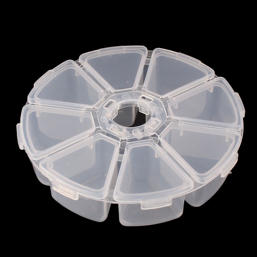 Household Plastic Round Shape 8 Compartments Bead Container Storage Case Clear