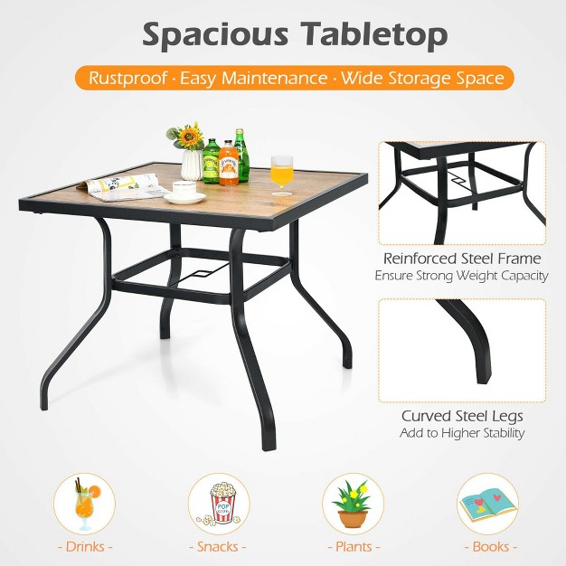 Costway Patio Square Dining Table Metal Bistro Table Garden Poolside Backyard