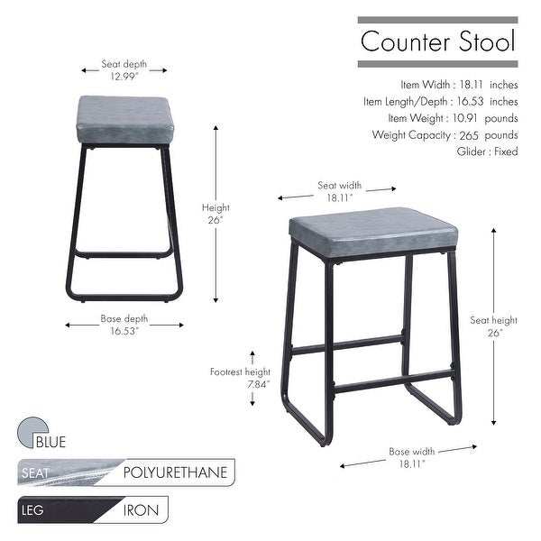 Porthos Home Selma Counter Stools Set of 2， PU Leather， Iron Legs