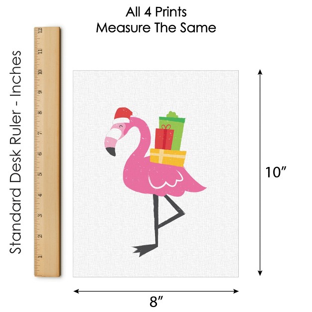 Big Dot Of Happiness Tropical Christmas Unframed Beach Santa And Flamingo Holiday Linen Paper Wall Art Set Of 4 Artisms 8 X 10 Inches