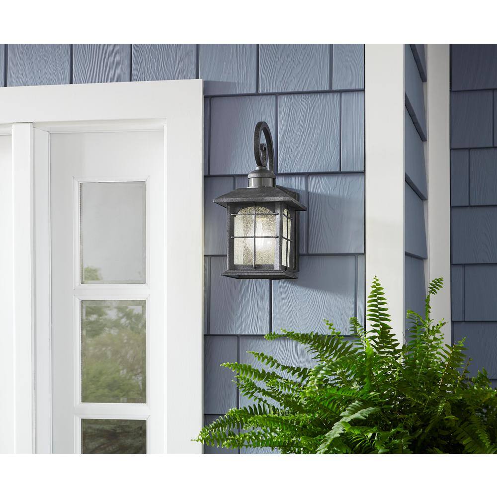 Home Decorators Collection Brimfield Motion-Sensing 14.2 in. Aged Iron 1-Light Outdoor Line Voltage Wall Sconce with No Bulb Included HB7251MA-292