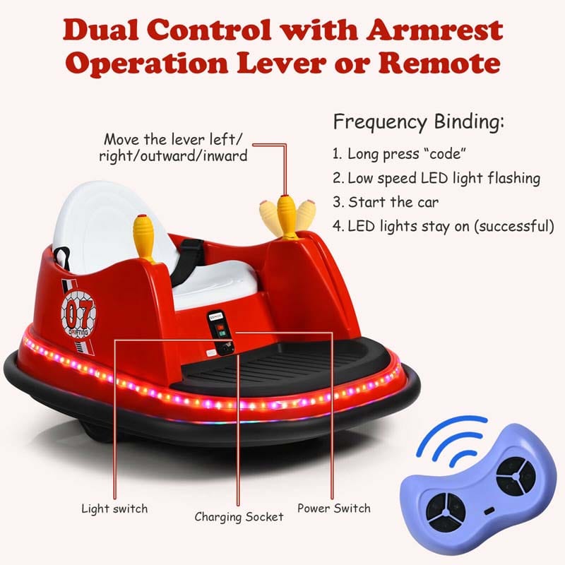 6V Kids Ride On Bumper Car 360-Degree Spin Race Toy with Dual Joysticks, Flashing LED Light, Remote Control