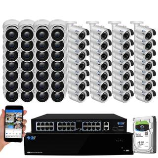 GW Security 64-Channel 8MP 16TB NVR Smart Security Camera System with 28 Wired Turret and 28 Bullet Cameras 3.6 mm Fixed Lens AI GW8536MIC28-GW8537IP28-16T