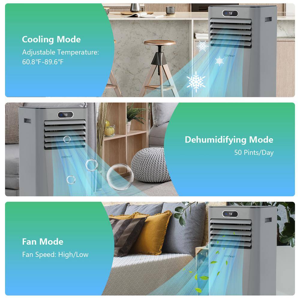 Costway 10000 BTU(ASHRAE) 6000 BTU(DOE) Portable Air Conditioner Cools Sq. Ft. with Dehumidifier Fan Mode Remote Control in Gray FP10120US-GR