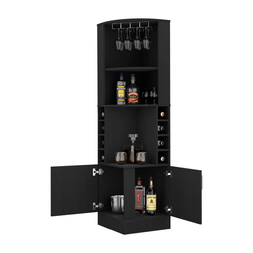 8 Bottle 2 Shelf Bar Cabinet with a central open shelf on each side