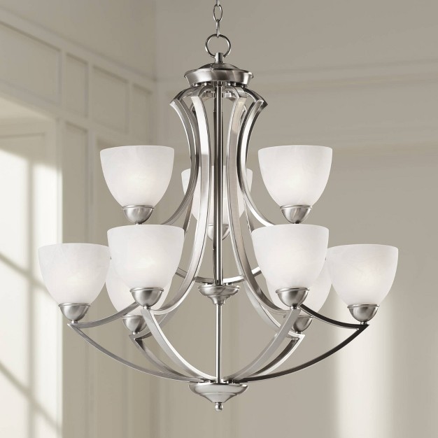 Wide Industrial Tiered White Glass Shade 9 light Fixture For Dining Room House Kitchen Island