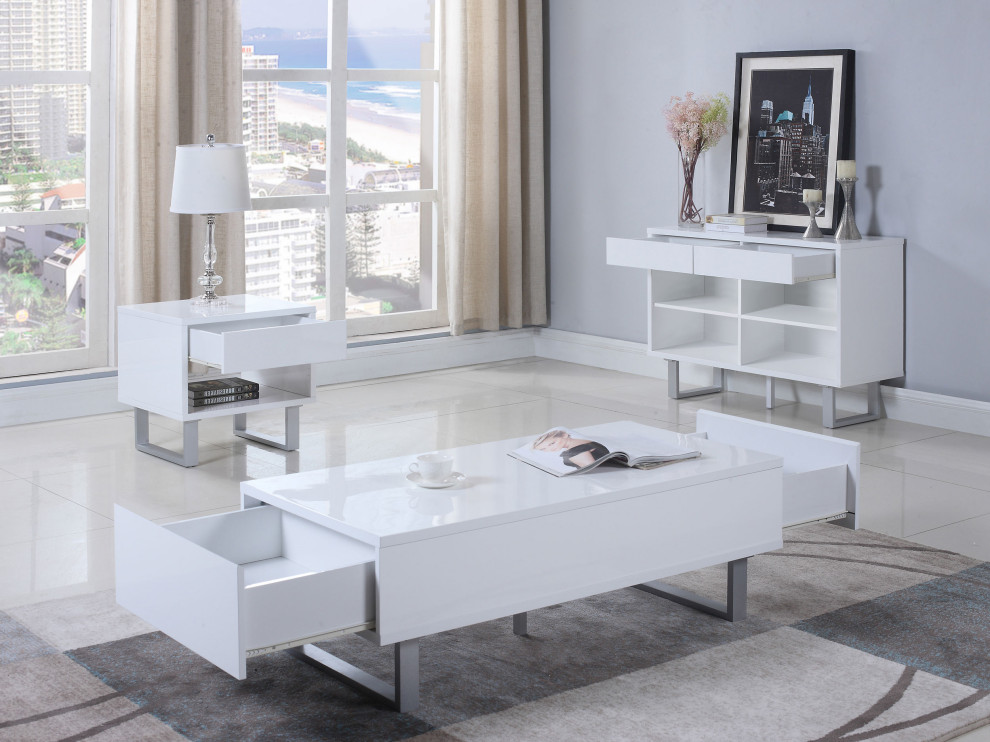 Atchison 1 drawer End Table High Glossy White   Modern   Side Tables And End Tables   by Modon  Houzz