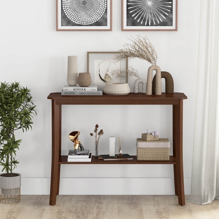 2 Tier Freestanding Wooden Console Table with Open Shelf   38\