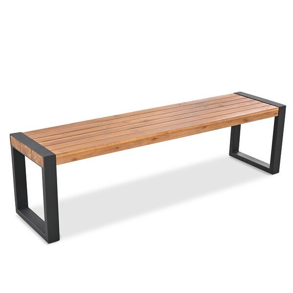 3Piece Acacia Outdoor Picnic Table Set With 2 Benches，With Acacia Wood Top and Steel Frame