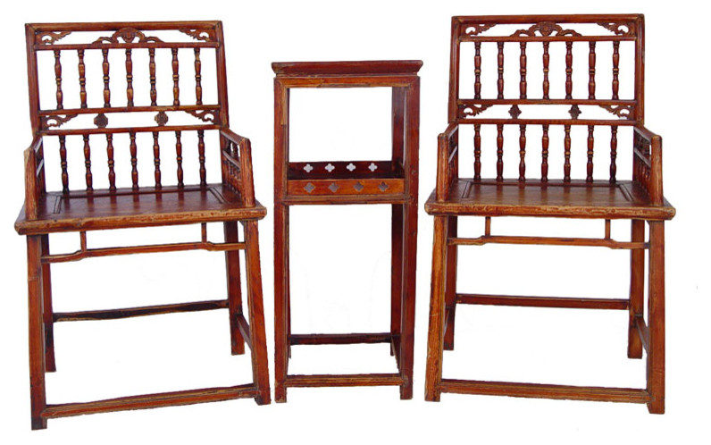 Consigned Chinese Antique Official  x27s Hat Armchairs 4D25  3 Piece Set   Asian   Armchairs And Accent Chairs   by Golden Treasures Antiques and Collectibles Inc  Houzz