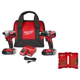 MW M18 18V Lithium-Ion Brushless Cordless Compact DrillImpact Combo Kit (2-Tool) W Titanium Drill Bit Set 2892-22CT-48-89-4631