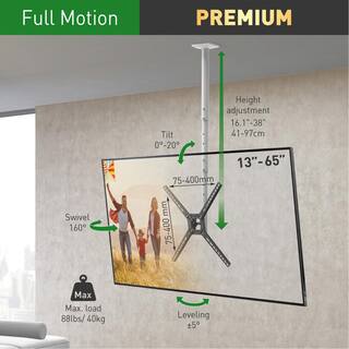 Barkan a Better Point of View Barkan 29 in. to 65 in. Full Motion - 3 Movement Flat  Curved TV Ceiling Mount White  Black Telescopic Adjustment 3500.W