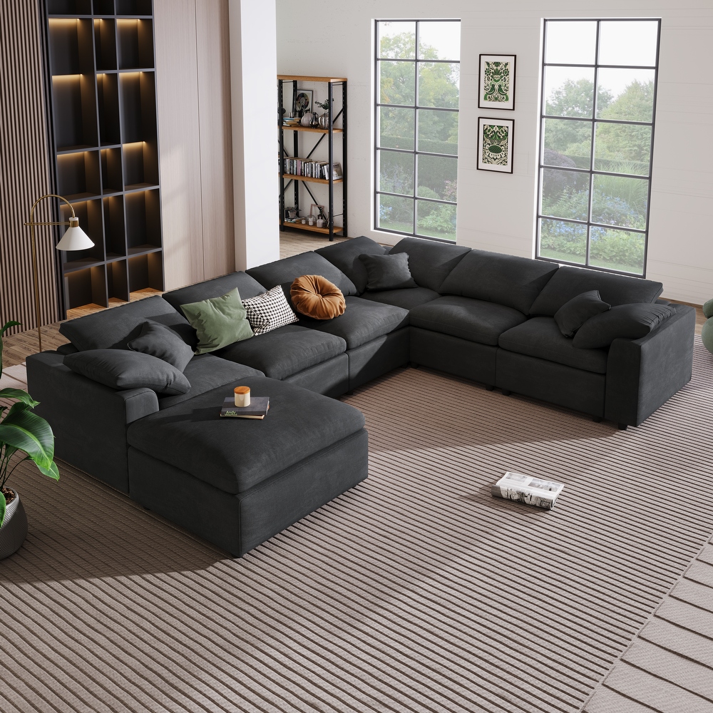 Modern Large L Shape Sectional Sofa  Fabric Sectional Sofa Set with Movable Ottoman Living Room Corner Sectional Sofa