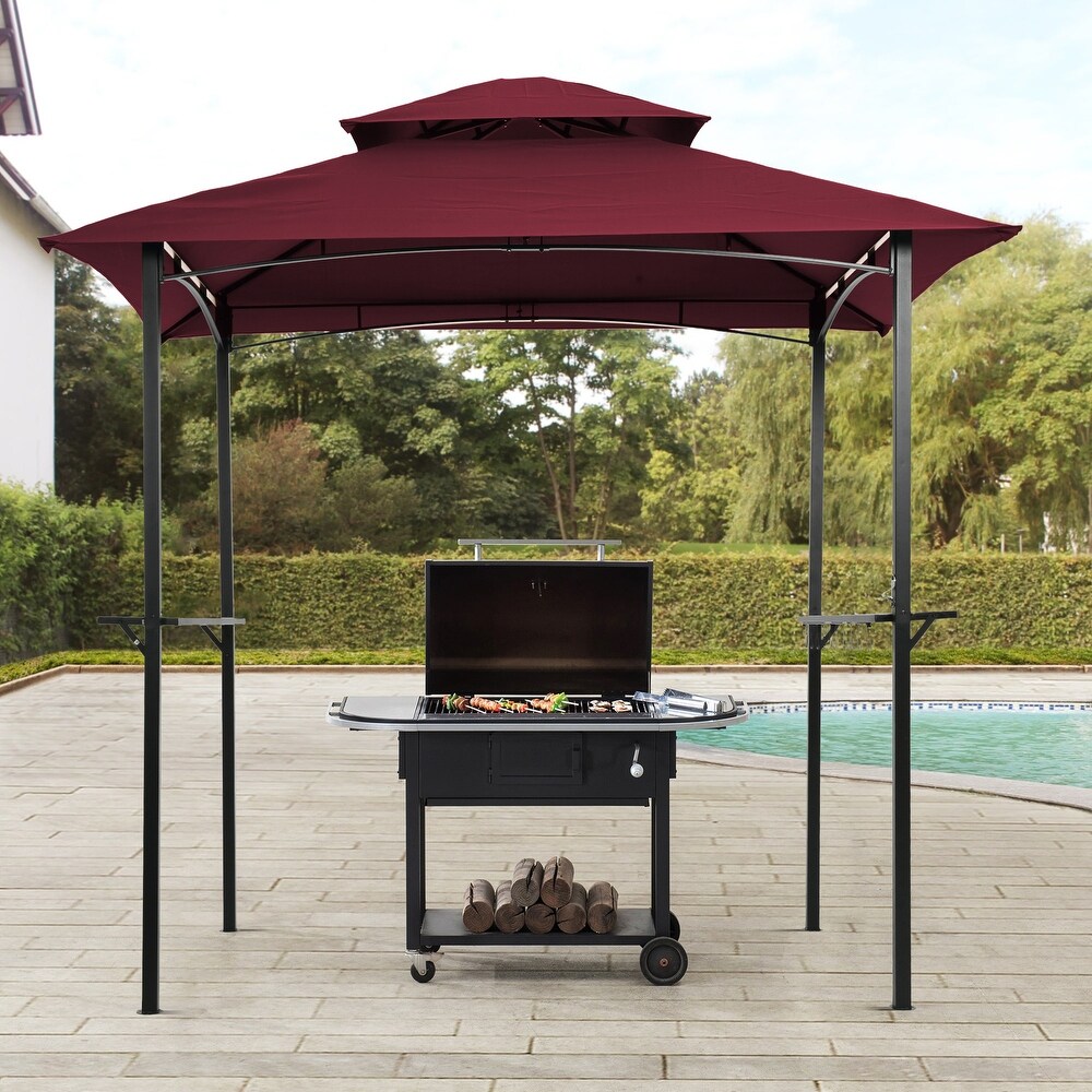 Outdoor Grill Gazebo 8 x 5 Ft  Shelter Tent  Double Tier Soft Top Canopy and Steel Frame with hook and Bar Counters