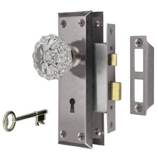 Defiant Glass Satin Nickel Knob Mortise Set 805404