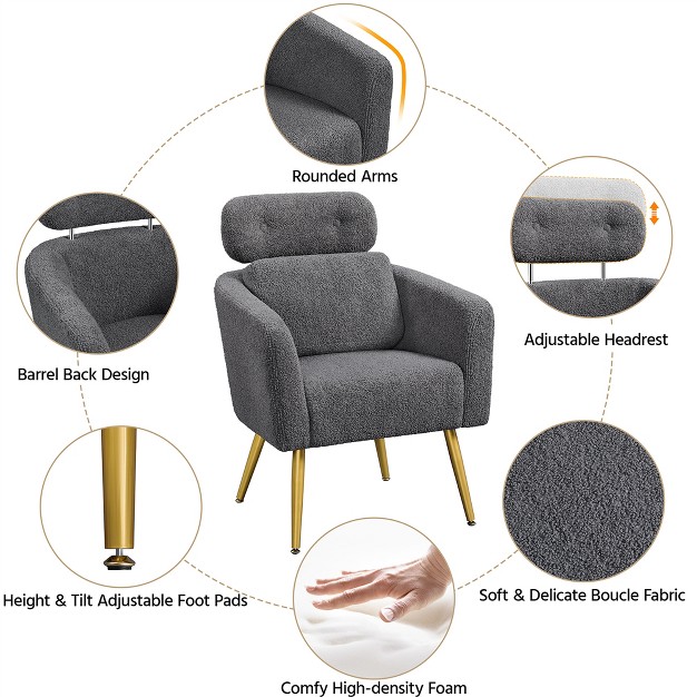 Yaheetech Boucle Barrel Accent Chair With Adjustable Headrest