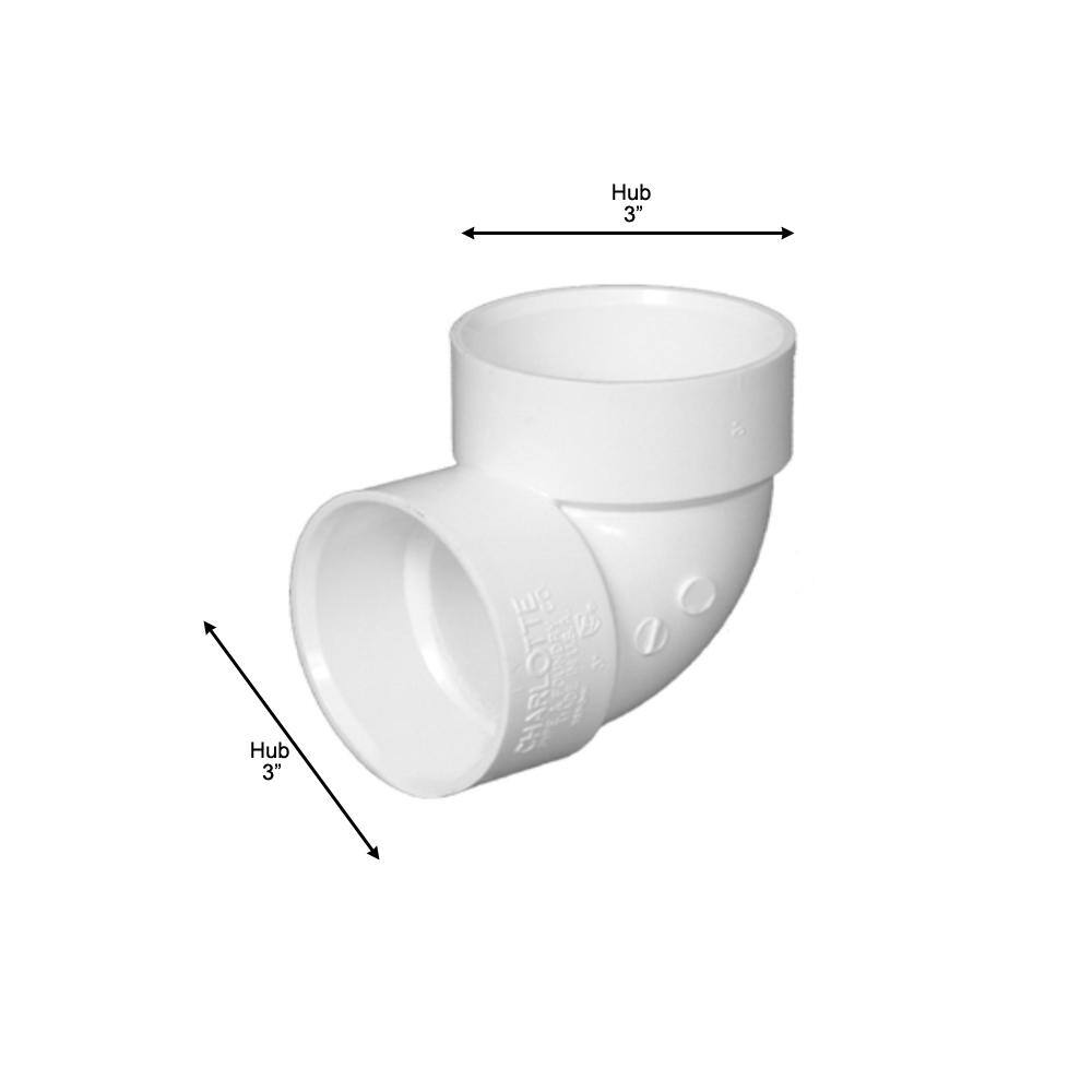 Charlotte Pipe 3 in. PVC DWV 900-Degree 14 Hub x Hub Vent Elbow PVC 00331  1000HD