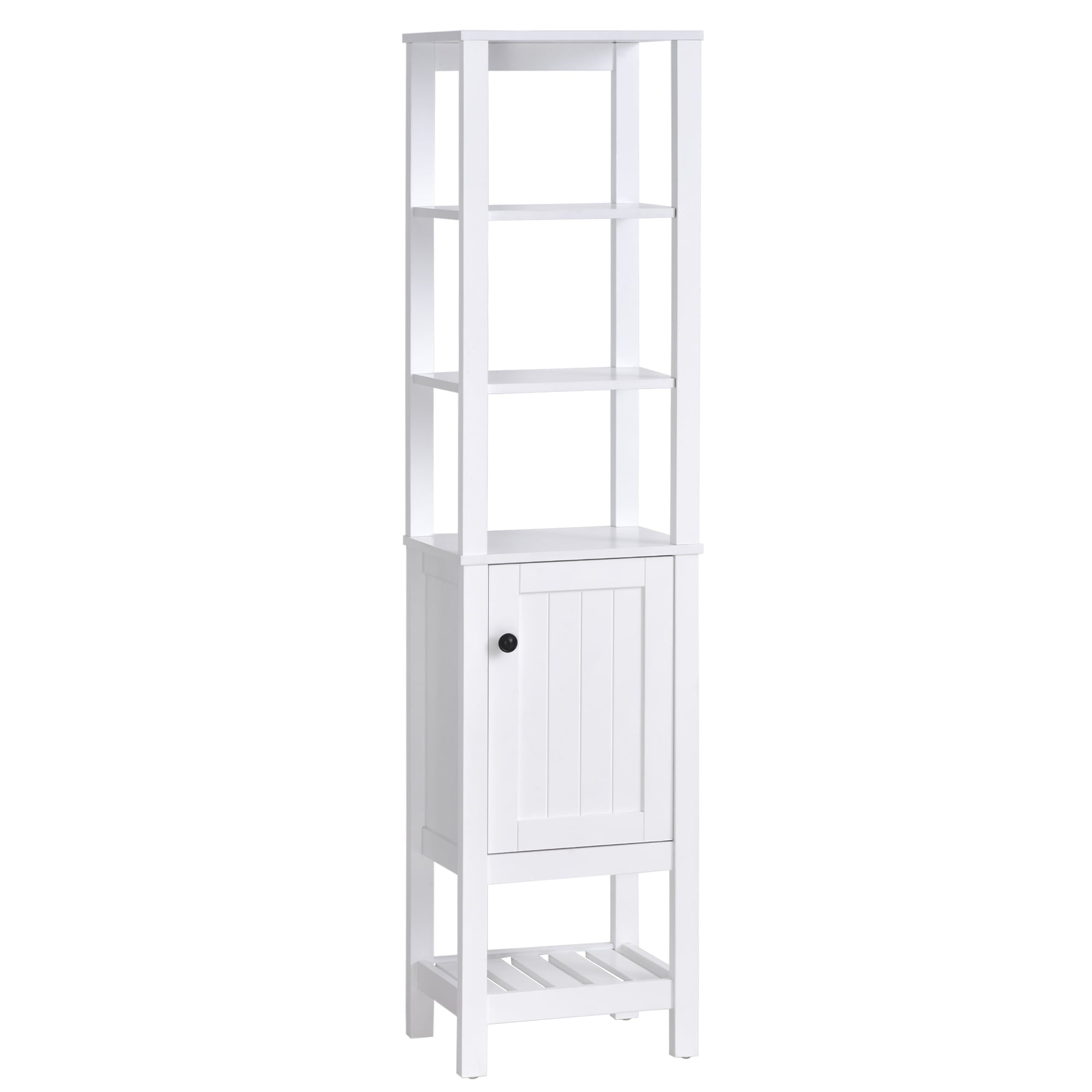 HomCom Freestanding Wood Bathroom Storage Tall Cabinet Organizer Tower with Shelves & Compact Design, White