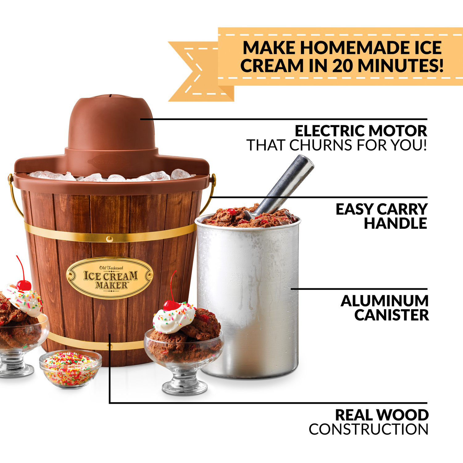 Nostalgia Brown 4 qt Ice Cream Maker 16 in. H X 12 in. W X 13 in. L