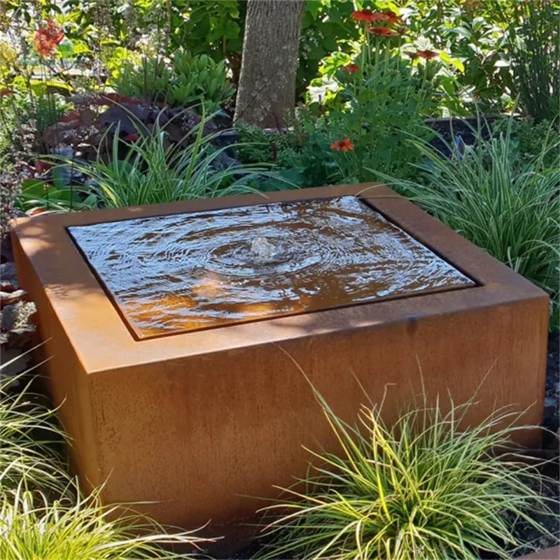 Decorative corten steel water feature outdoor water fountain with lights