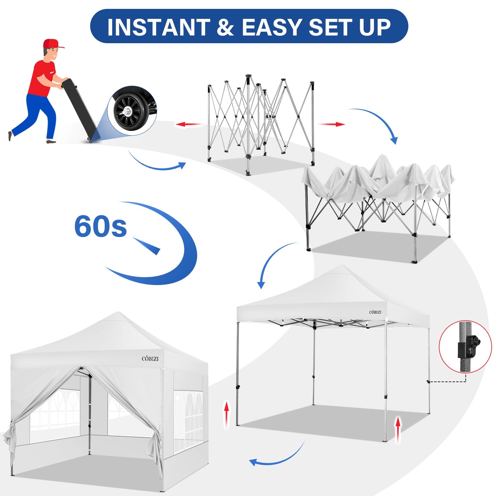 10 x 10ft Pop Up Canopy Tent Instant Outdoor Party Heavy Duty Canopy Straight Leg Commercial Gazebo Tent Shelter with 4 Removable Sidewalls, 4 Sand Bags, Roller Bag, White