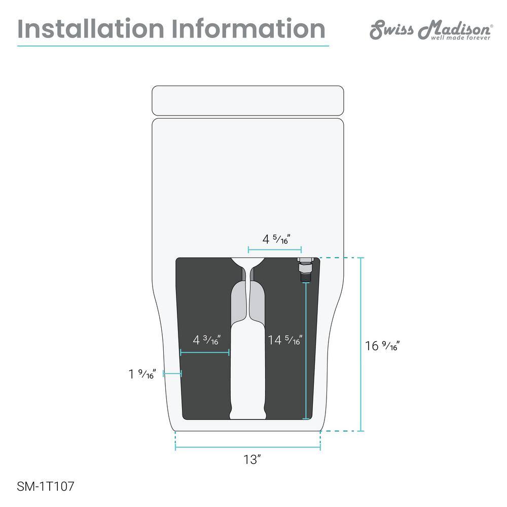 Swiss Madison Concorde 1-Piece 1.28 GPF Left Side Single Flush Handle Square Toilet in White with Seat Included SM-1T107