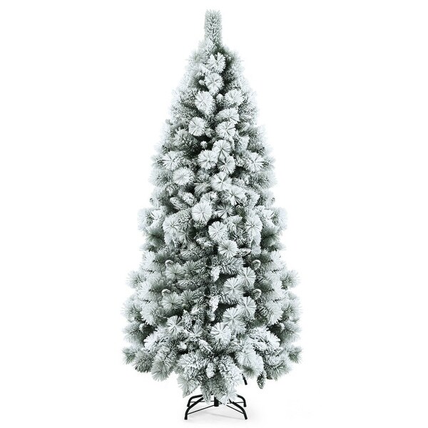 Flocked Hinged Artificial Christmas Slim Tree with Pine Needles