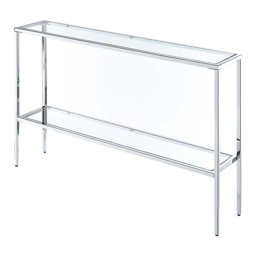 Modern Chrome Metal Console Table with Glass Shelves   54 x 84