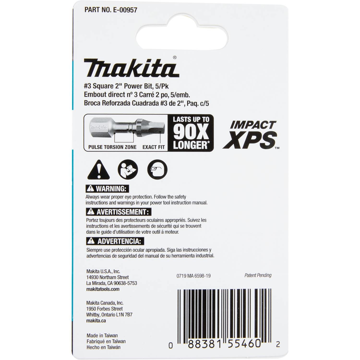 Makita Impact XPS Square #3 X 2 in. L Power Bit Steel 5 pk