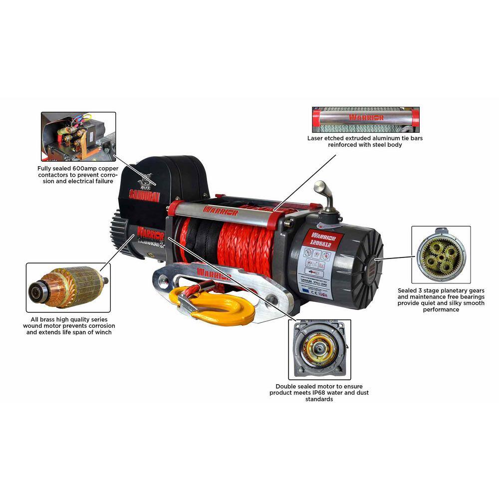 DK2 Samurai Series 9500 lb. Capacity 12-Volt Electric Winch with 85 ft. Steel Cable S9500