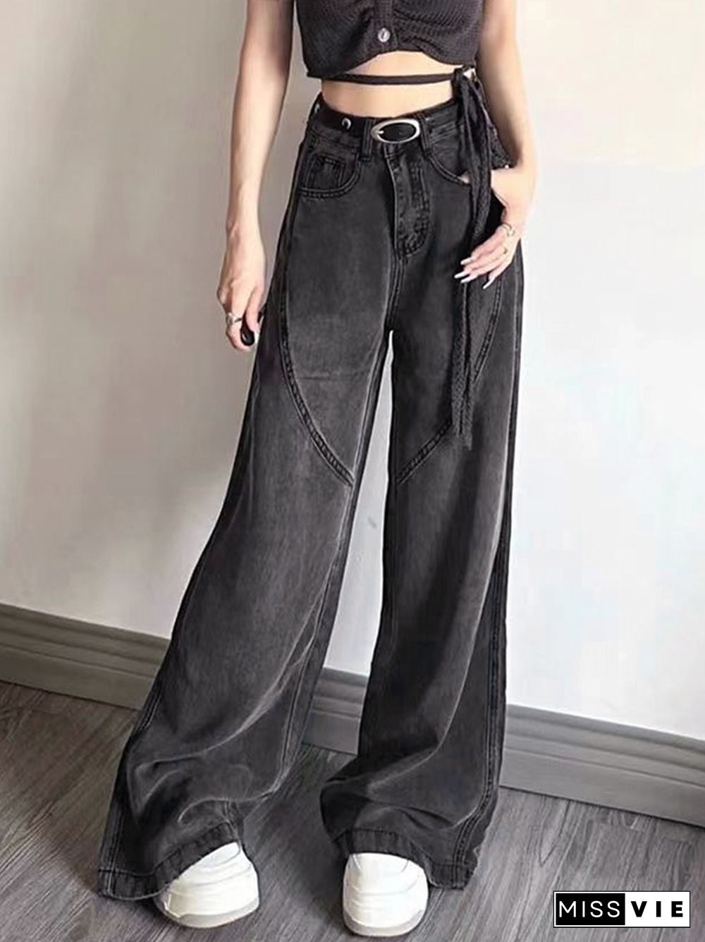 Vintage Gray High Waist Splice Mopping Boyfriend Jeans