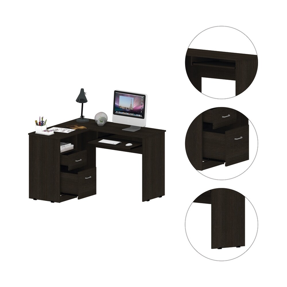 Glendale 2 Drawer 1 Shelf L Shaped Computer Desk Black Wengue