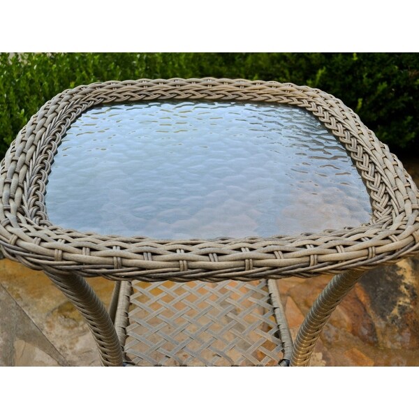 Rio Vista Outdoor Wicker Side Table with Tempered Glass Top