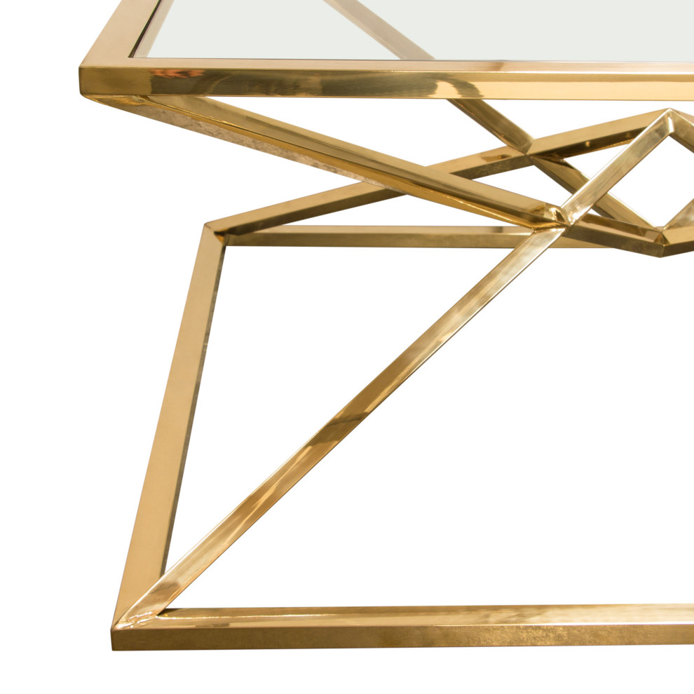 40 quot40 quotSquare Glass Coffee Table Stainless Steel Gold Frame   Contemporary   Coffee Tables   by Sideboards and Things  Houzz