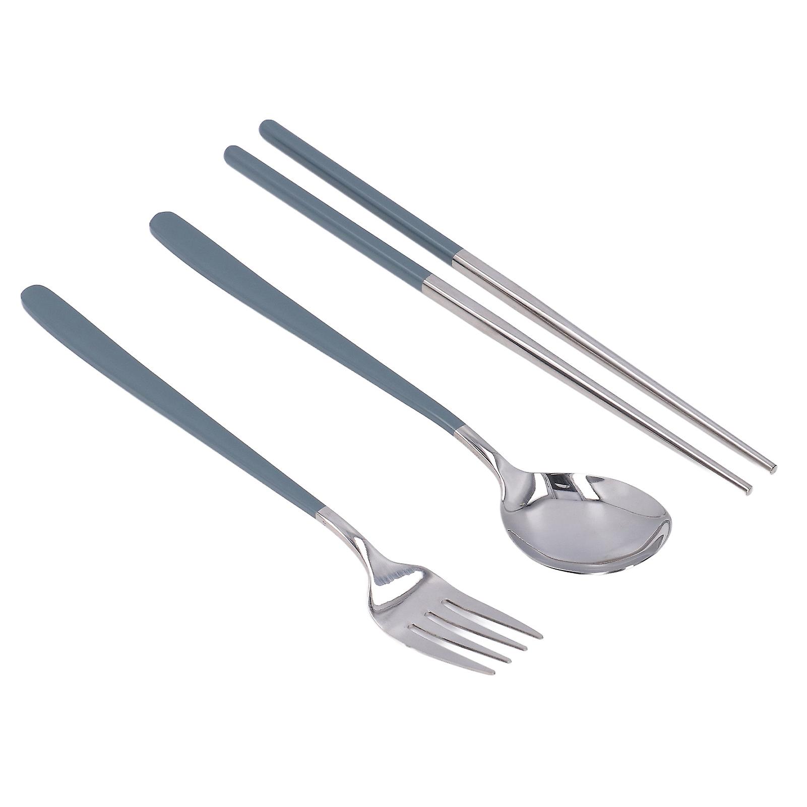 304 Stainless Steel Fork Spoon Chopsticks Set Flatware Reusable Utensils Set For Students Office Workersblue Silver