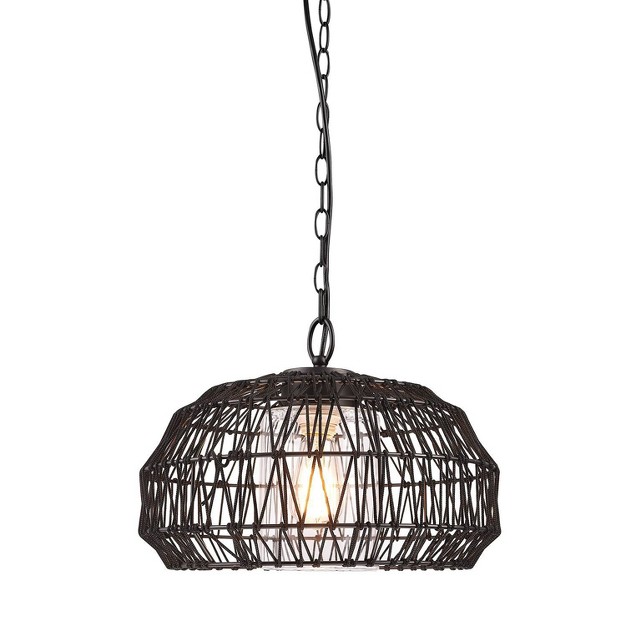 Novogratz X Globe Diego 1 light Matte Black Woven Fabric Outdoor Plug in Pendant Light