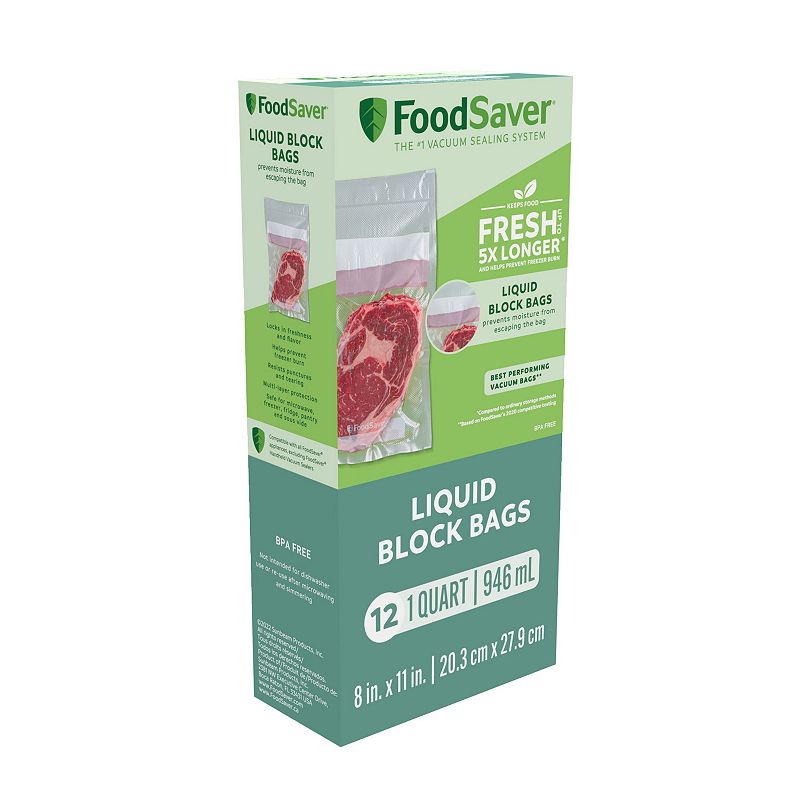 FoodSaver Liquid Block Vacuum-Seal Quart Bag 12-pk.