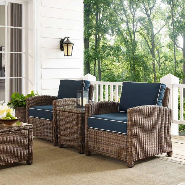 Bradenton 3pc Outdoor Wicker Seating Set With Two Chairs amp Table Navy Crosley